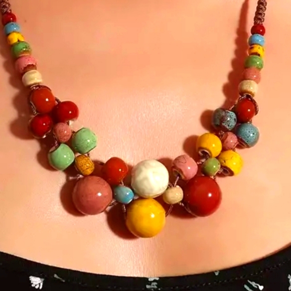 Fashion Jewelry Jewelry - NECKLACE CERAMIC Beads Bohemian  Beaded Adjustable Necklace Tribal Colorful🍬